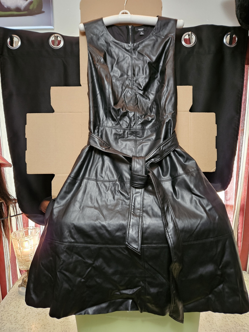 Simply Vera Vera Wang Black Faux Leather Sleeveless Belted Dress Jacket